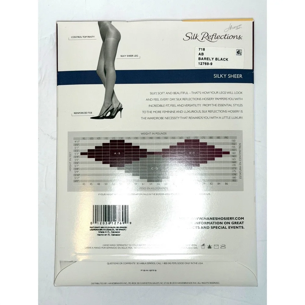 Hanes Silk Reflections Silky Sheer Pantyhose Barely Black Control Top Size AB
